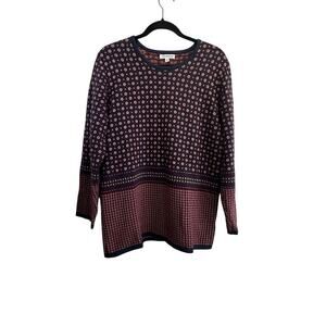 NorthStyle Women's 100% Cotton Crew Neck Geo Star Border Sweater Size Medium